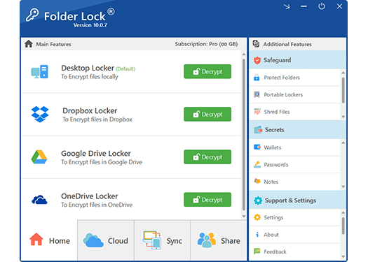 Folder Lock cloud interface
