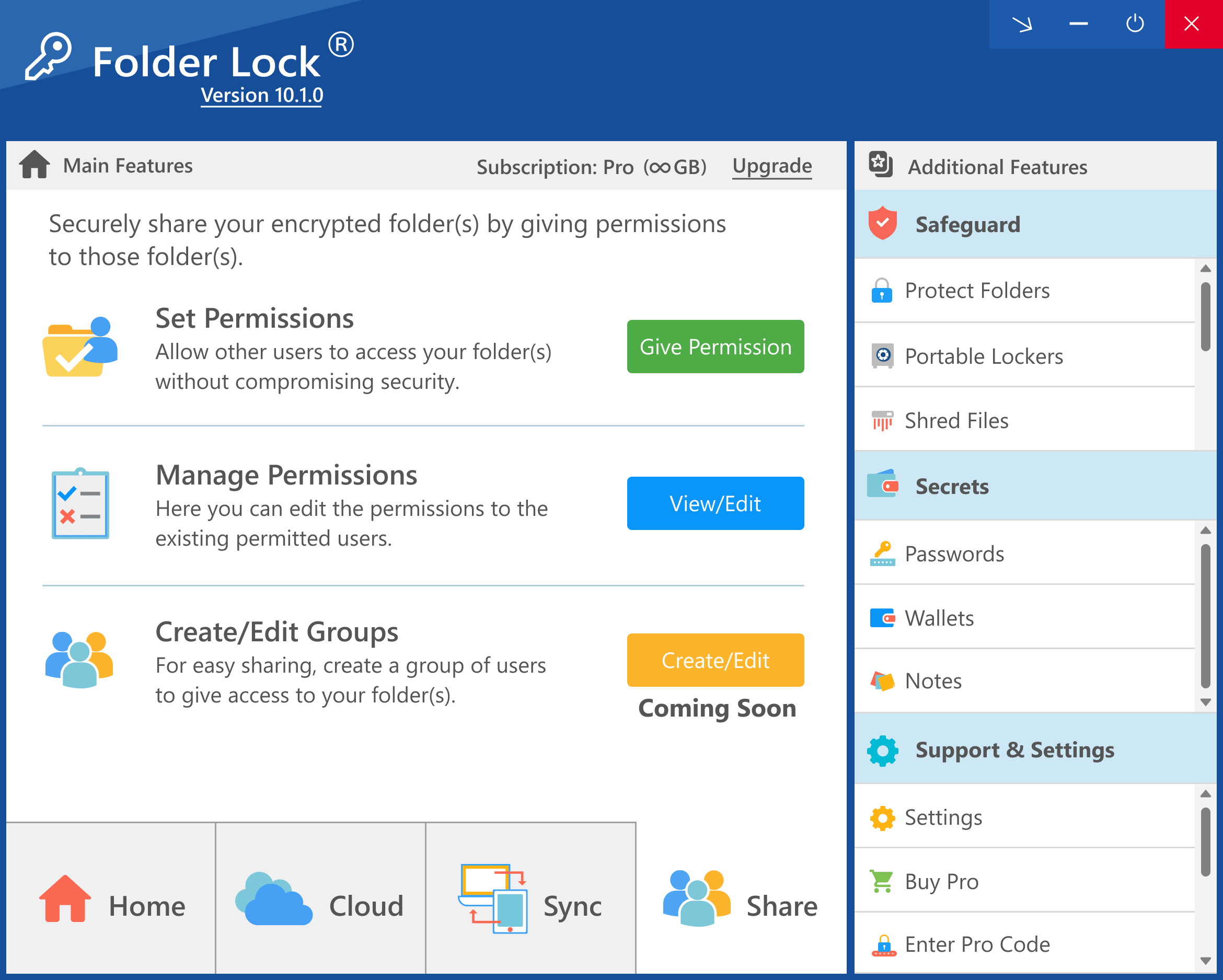 Folder Lock features interface