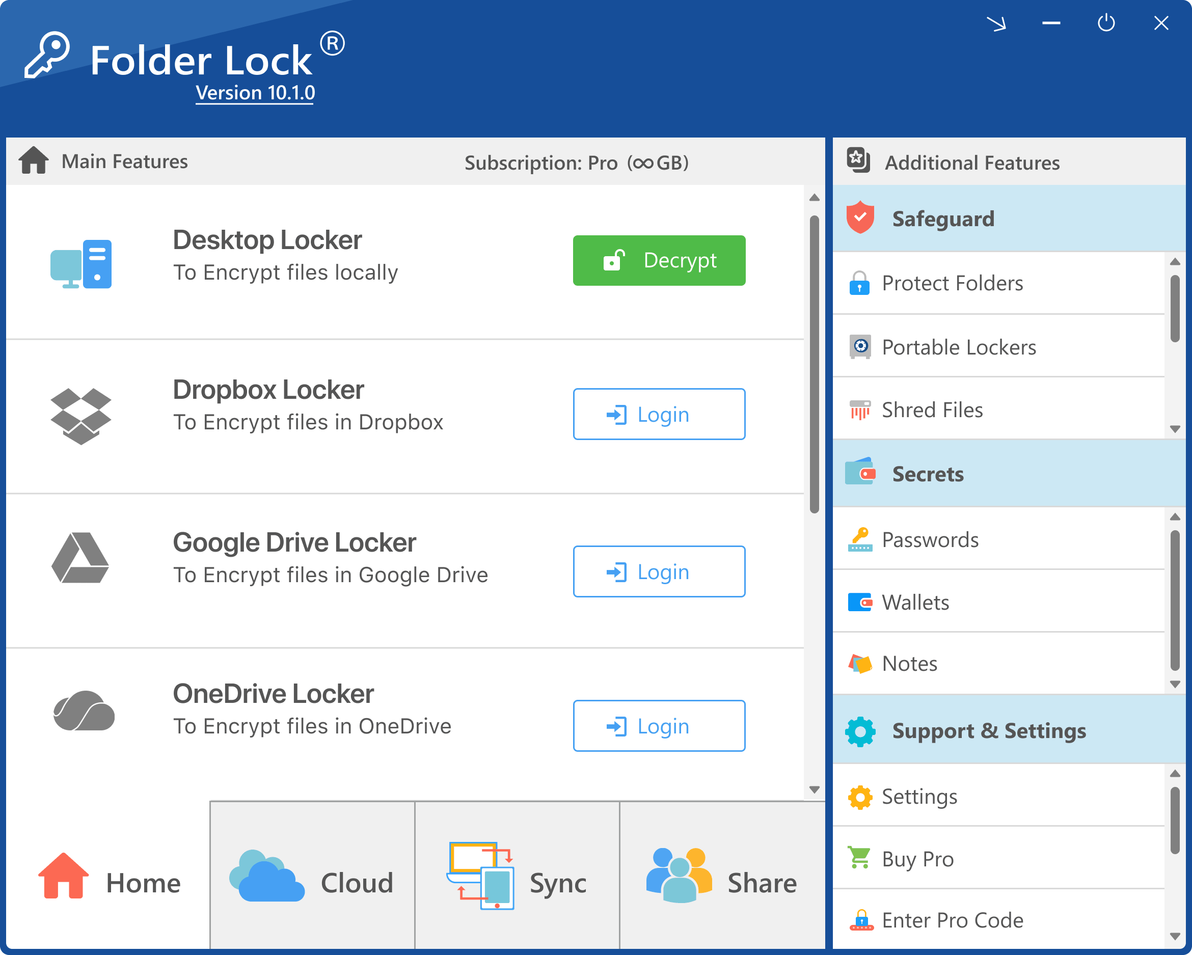 Folder Lock main interface
