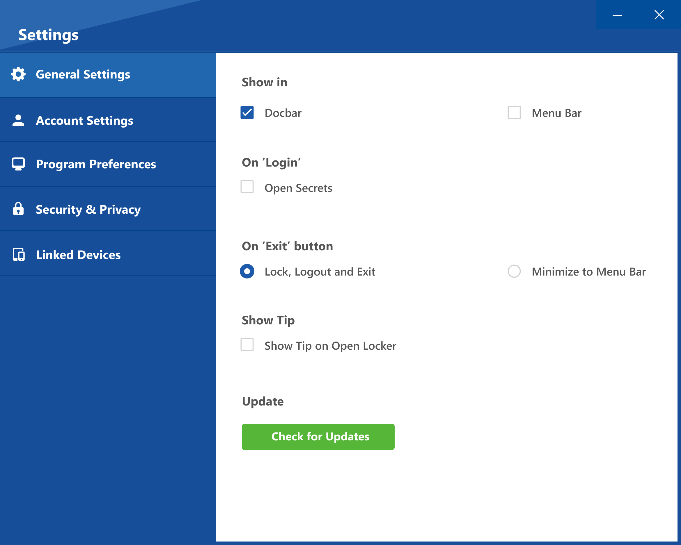 Folder Lock settings interface